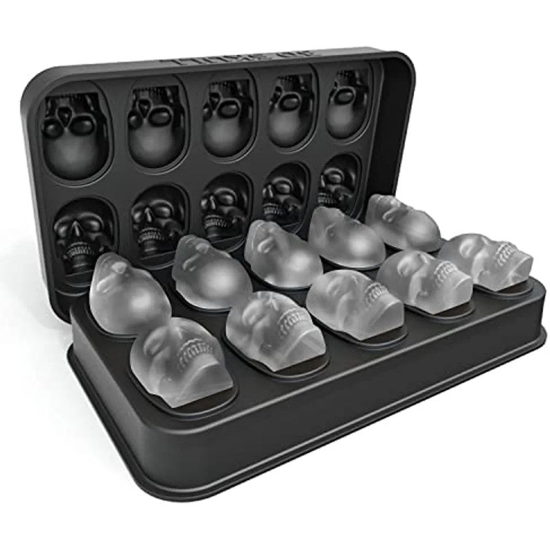 Skull Ice Cube Mold for Whiskey – 10-Cavity Silicone Ice Machine Tray with Funnel for Baking & Cocktails