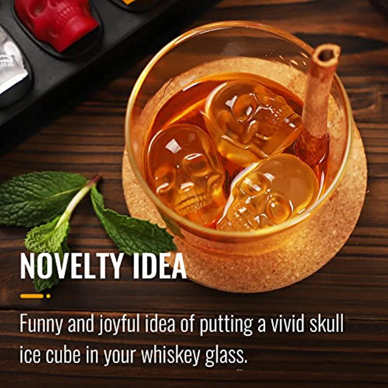 Skull Ice Cube Mold for Whiskey – 10-Cavity Silicone Ice Machine Tray with Funnel for Baking & Cocktails