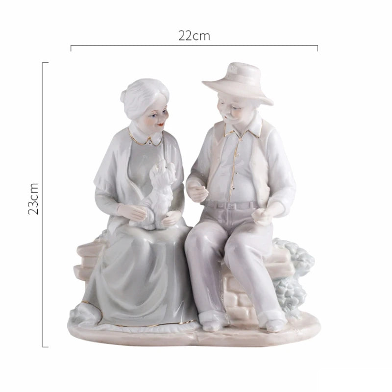 European Ceramic Old Man And Old Lady Figurines, Home Office Decor Crafts, Parents Old Couples Gold Wedding Gifts
