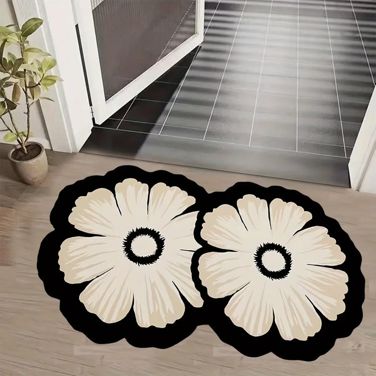Super Absorbent Diatomaceous Floor Mat, Flower Pattern Non-Slip Bathroom Carpet Rug, Anti-Fouling