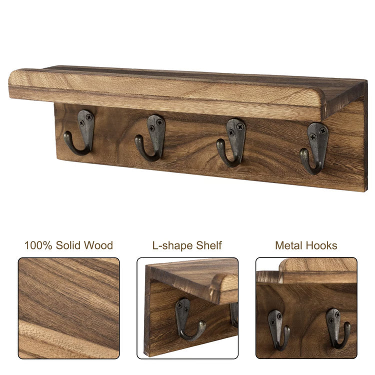 Rustic Wood Wall Key Holder Shelf for Farmhouse Home Decor