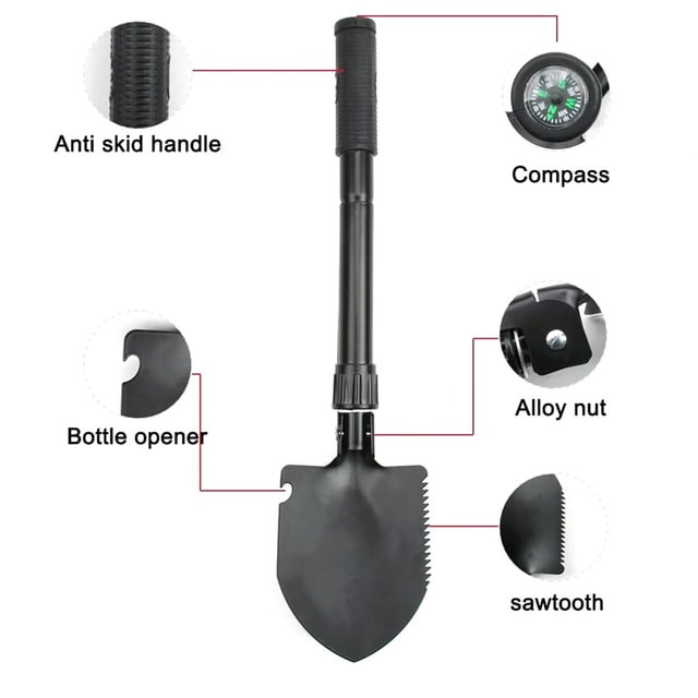 Folding Camping Shovel with Carrying Pouch for Outdoor & Garden Use