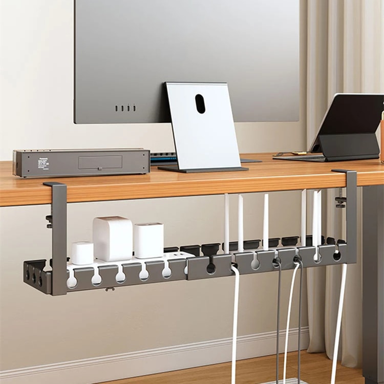 Retractable Power Strip Storage Rack, Under Desk Storage Tray, Metal Cable Management Organizer, No-Drill Installation, Home Office Desk