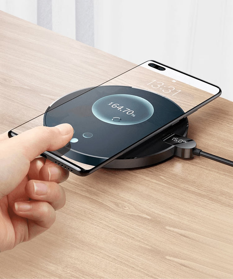 15W Fast Wireless Charging Pad with LED Display for Phones & Wireless Earbuds