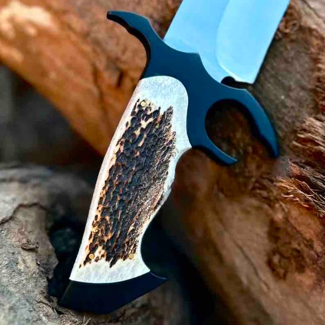 Handmade Bowie-Style Outdoor Utility Knife with Leather Sheath