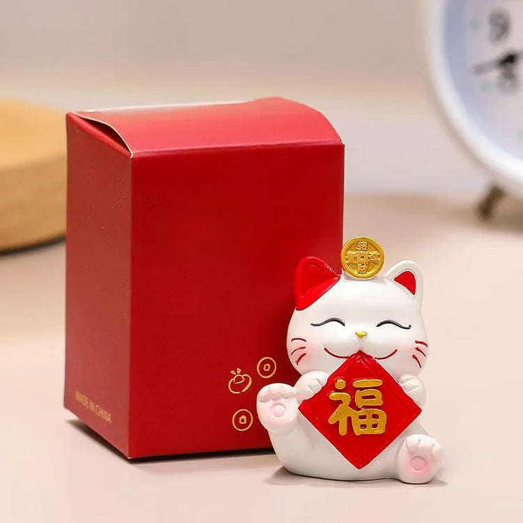 Lucky Lying Cat Figurine – Wealth-Attracting Ornament for Office Desk & Home Decor