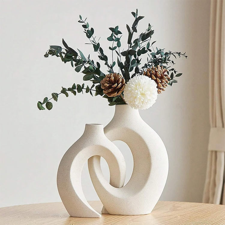 Ceramic Vase Set – White Minimalist Home Decoration for Living Room, Entryway & TV Cabinet