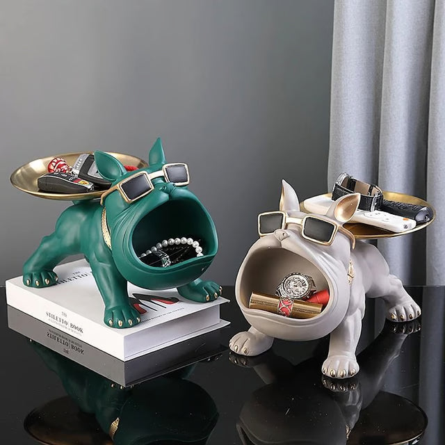 Bulldog Figurine Storage Box - Resin Dog Statue Ornament for Home Decor