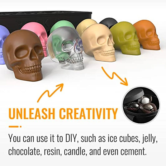 Skull Ice Cube Mold for Whiskey – 10-Cavity Silicone Ice Machine Tray with Funnel for Baking & Cocktails