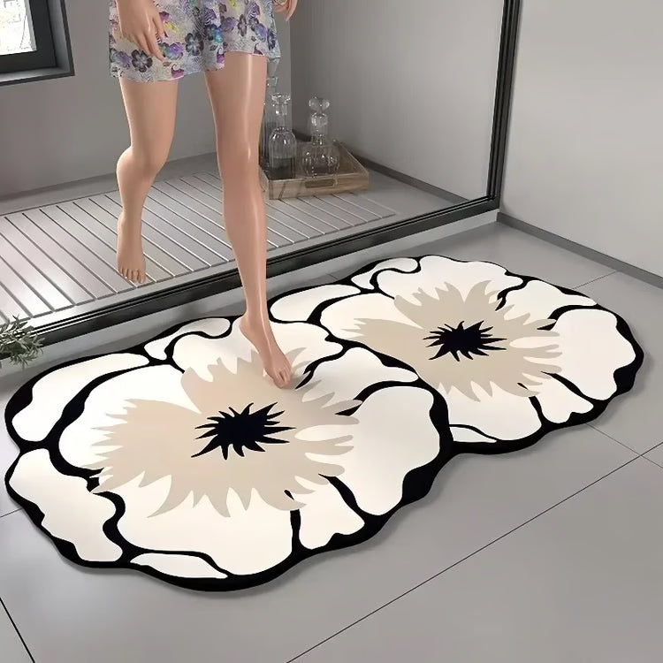 Super Absorbent Diatomaceous Floor Mat, Flower Pattern Non-Slip Bathroom Carpet Rug, Anti-Fouling