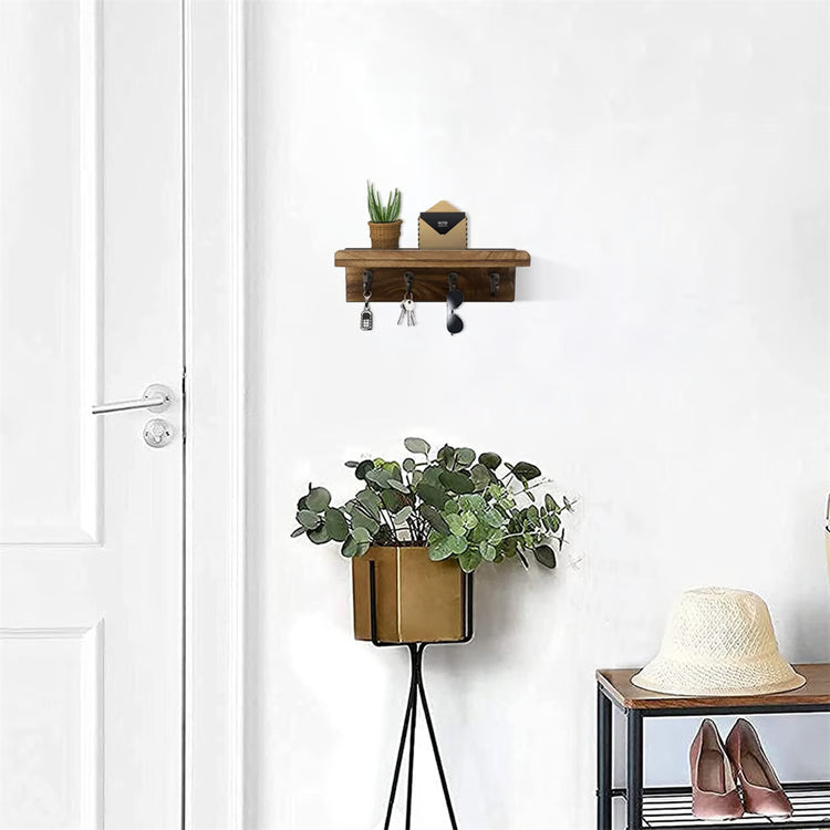 Rustic Wood Wall Key Holder Shelf for Farmhouse Home Decor