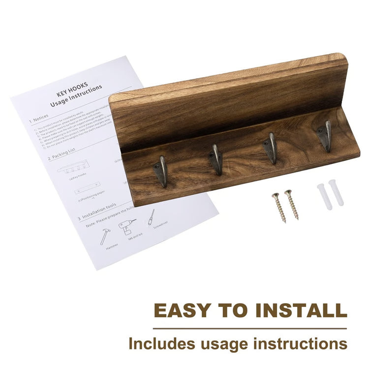 Rustic Wood Wall Key Holder Shelf for Farmhouse Home Decor