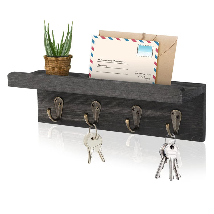 Rustic Wood Wall Key Holder Shelf for Farmhouse Home Decor