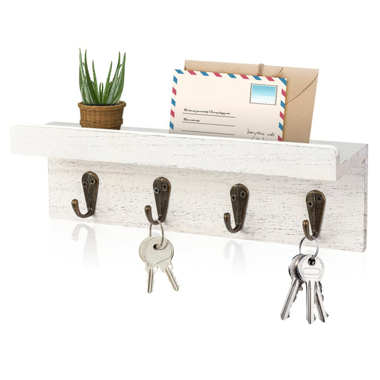 Rustic Wood Wall Key Holder Shelf for Farmhouse Home Decor