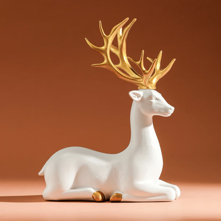 Elegant White Reindeer Home Decor Statue