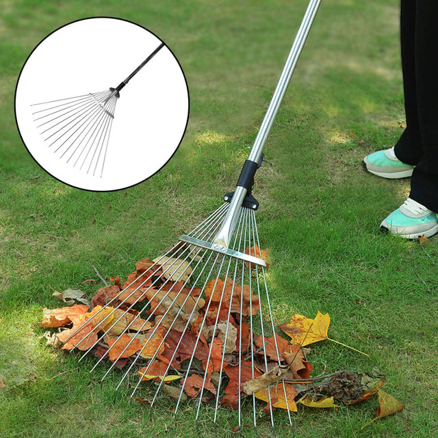 Metal Garden Rake for Soil Leveling, Leaf Collection & Outdoor Use