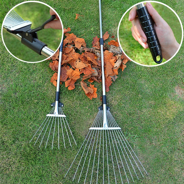 Metal Garden Rake for Soil Leveling, Leaf Collection & Outdoor Use