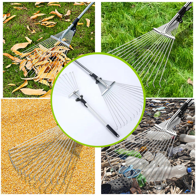 Metal Garden Rake for Soil Leveling, Leaf Collection & Outdoor Use