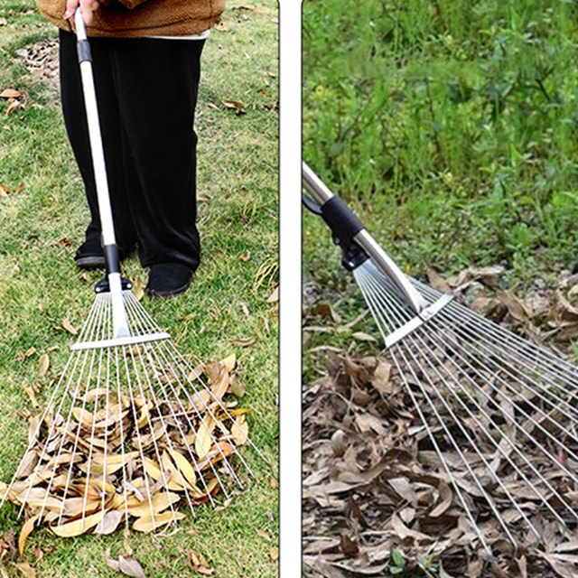Metal Garden Rake for Soil Leveling, Leaf Collection & Outdoor Use