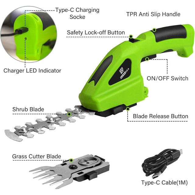 Cordless Rechargeable Hedge Trimmer for Shrubs, Grass & Garden Maintenance