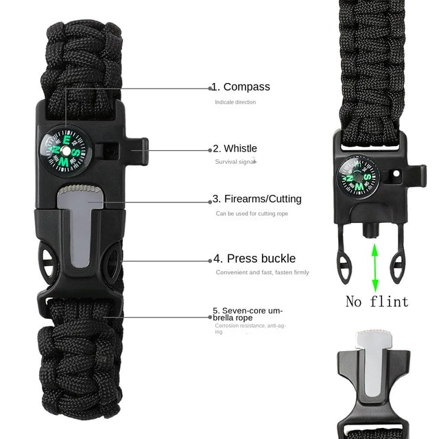 Paracord Outdoor Bracelet with Compass & Whistle for Hiking and Camping