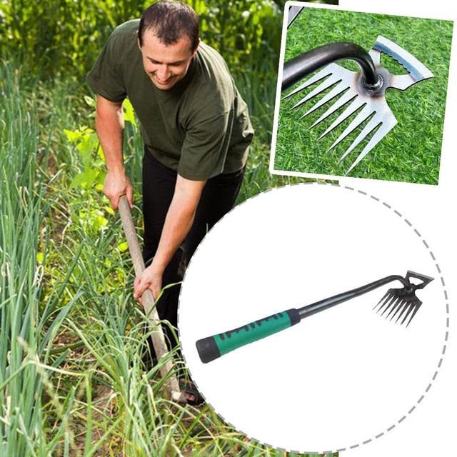 2-in-1 Garden Rake & Weed Puller with Manganese Steel Head