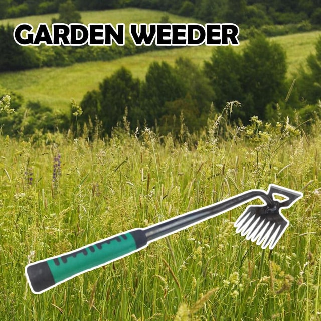 2-in-1 Garden Rake & Weed Puller with Manganese Steel Head