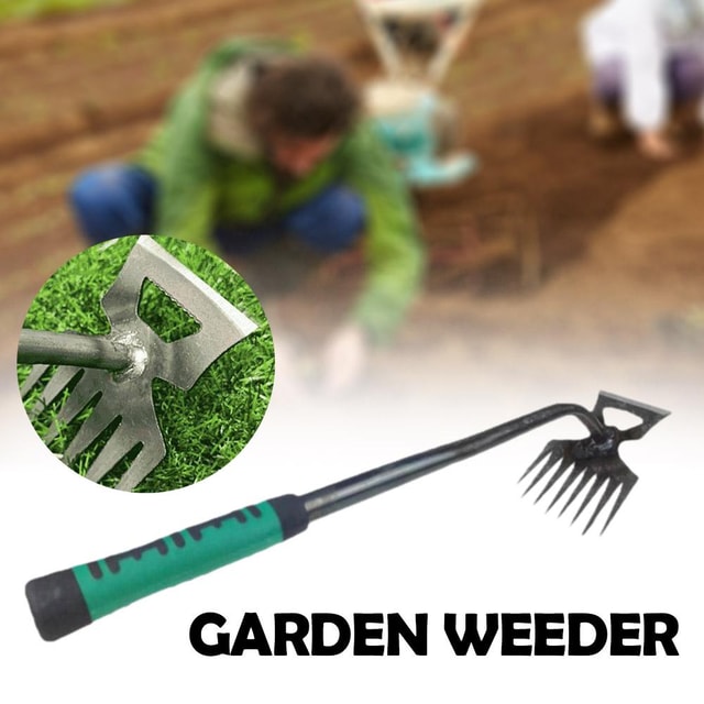 2-in-1 Garden Rake & Weed Puller with Manganese Steel Head
