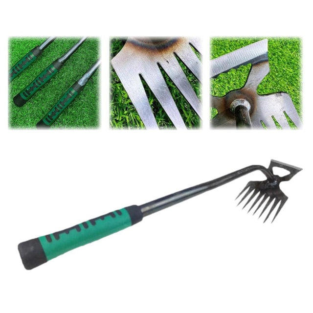 2-in-1 Garden Rake & Weed Puller with Manganese Steel Head