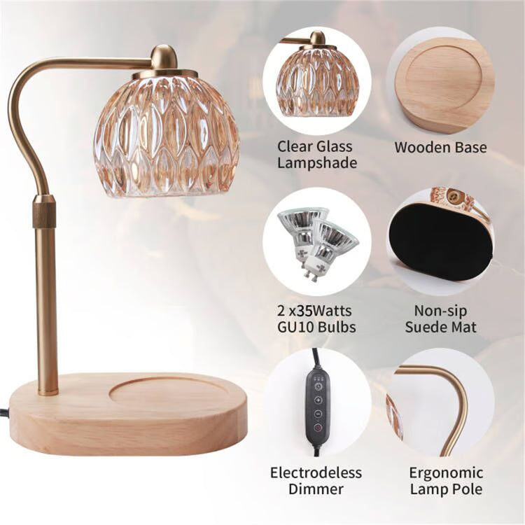 Retro Candle Warmer Table Lamp – Aromatherapy Lamp with Dimmer, Timer & Adjustable Height for Scented Candle Decor