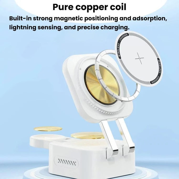 15W 3-in-1 Wireless Charger – Magnetic Charging Stand with Retractable Cable, Foldable Fast Charging Station