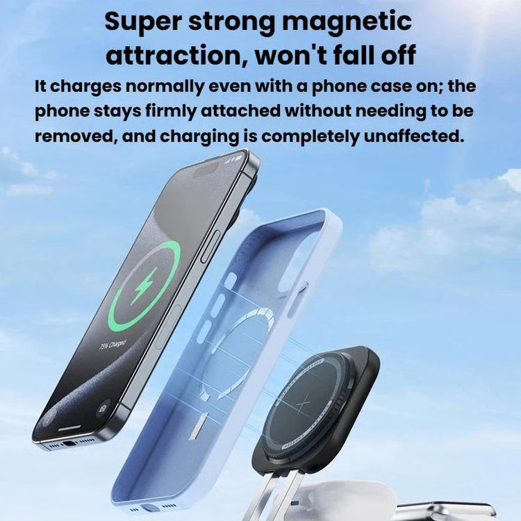 15W 3-in-1 Wireless Charger – Magnetic Charging Stand with Retractable Cable, Foldable Fast Charging Station