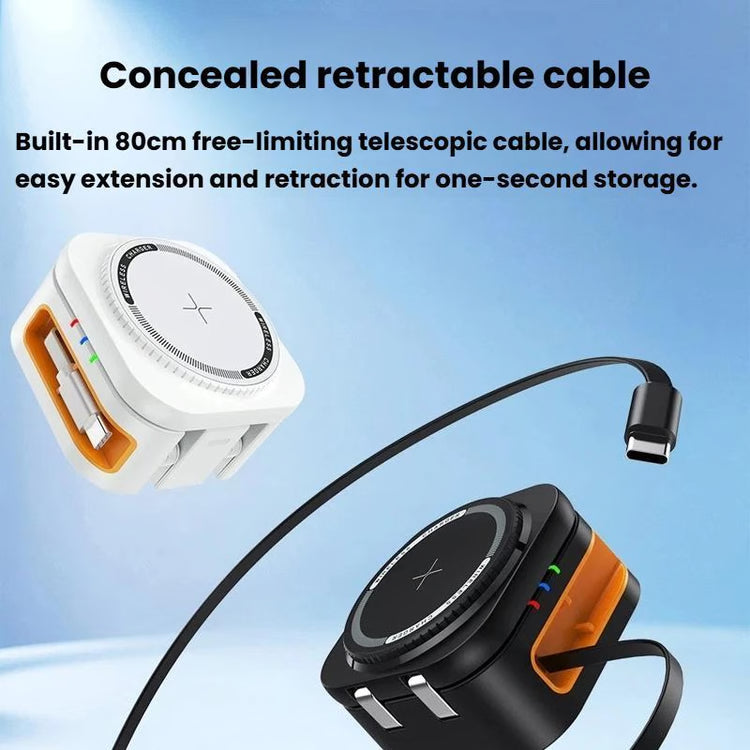 15W 3-in-1 Wireless Charger – Magnetic Charging Stand with Retractable Cable, Foldable Fast Charging Station