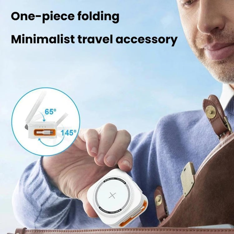 15W 3-in-1 Wireless Charger – Magnetic Charging Stand with Retractable Cable, Foldable Fast Charging Station