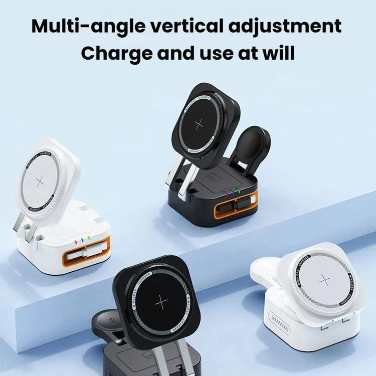 15W 3-in-1 Wireless Charger – Magnetic Charging Stand with Retractable Cable, Foldable Fast Charging Station