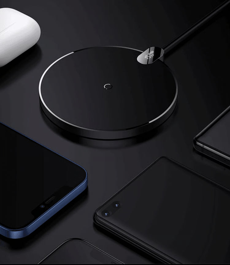 15W Fast Wireless Charging Pad with LED Display for Phones & Wireless Earbuds