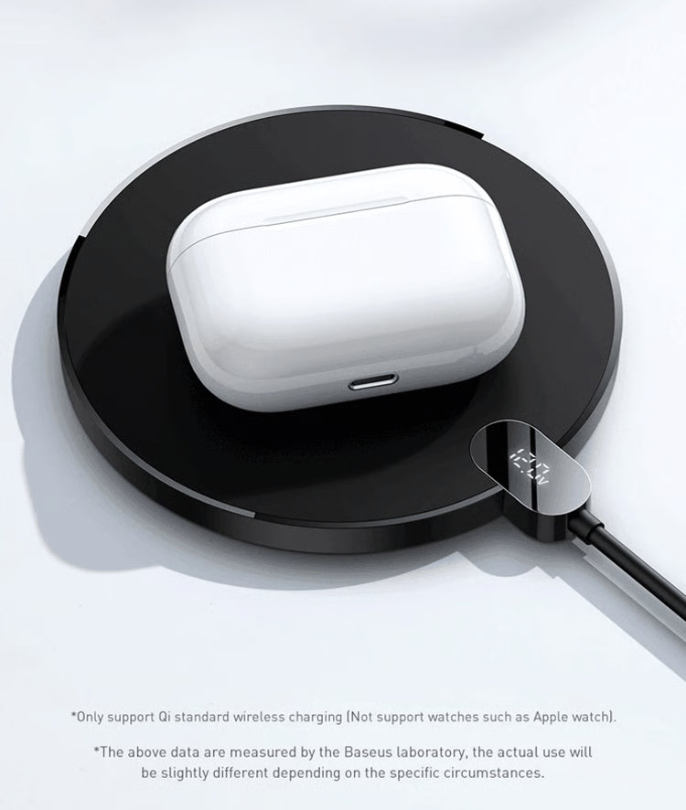 15W Fast Wireless Charging Pad with LED Display for Phones & Wireless Earbuds