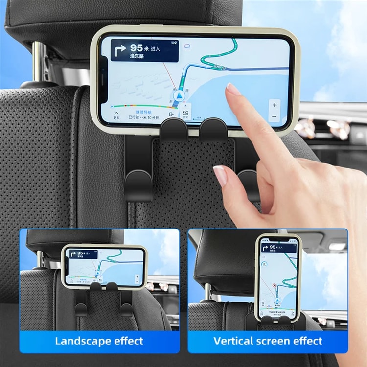 Car Back Seat Headrest Hook with Phone Holder, Rear Seat Storage Hook, Mobile Phone Stand, Headrest Mount for Travel and Everyday Use