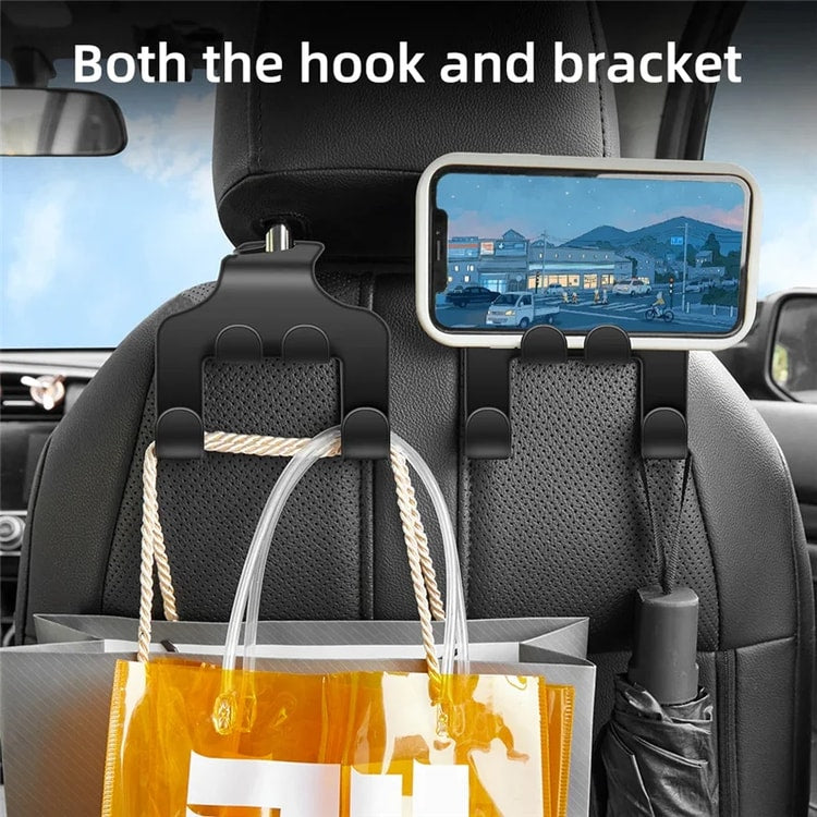 Car Back Seat Headrest Hook with Phone Holder, Rear Seat Storage Hook, Mobile Phone Stand, Headrest Mount for Travel and Everyday Use