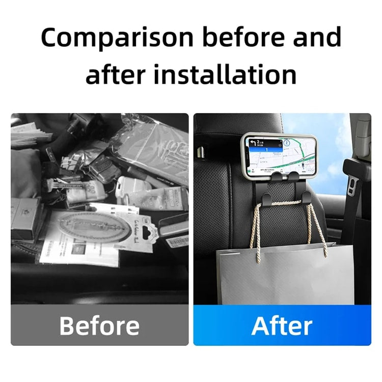 Car Back Seat Headrest Hook with Phone Holder, Rear Seat Storage Hook, Mobile Phone Stand, Headrest Mount for Travel and Everyday Use