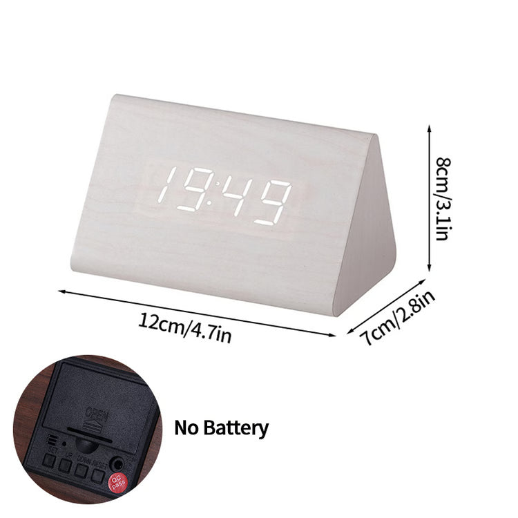 Wooden Digital Alarm Clock with LED Display, Temperature & Sound Control