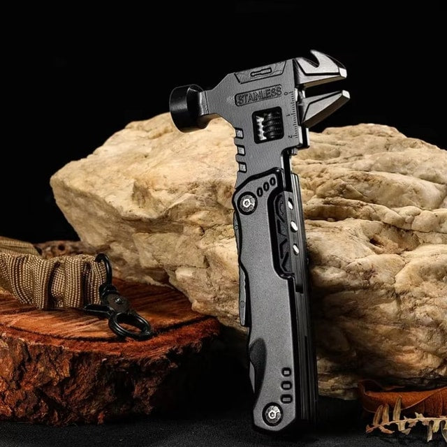 Stainless Steel Multifunctional Camping Multi-Tool with Hammer, Pliers, Wrench & Utility Blade