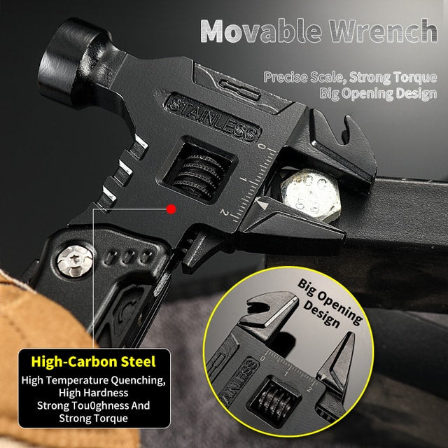 Stainless Steel Multifunctional Camping Multi-Tool with Hammer, Pliers, Wrench & Utility Blade