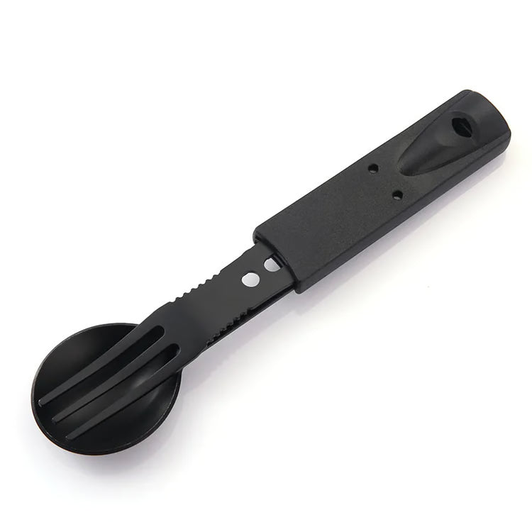 Stainless Steel Camping Utensil Set – Knife, Fork, Spoon & Whistle for Outdoor Use