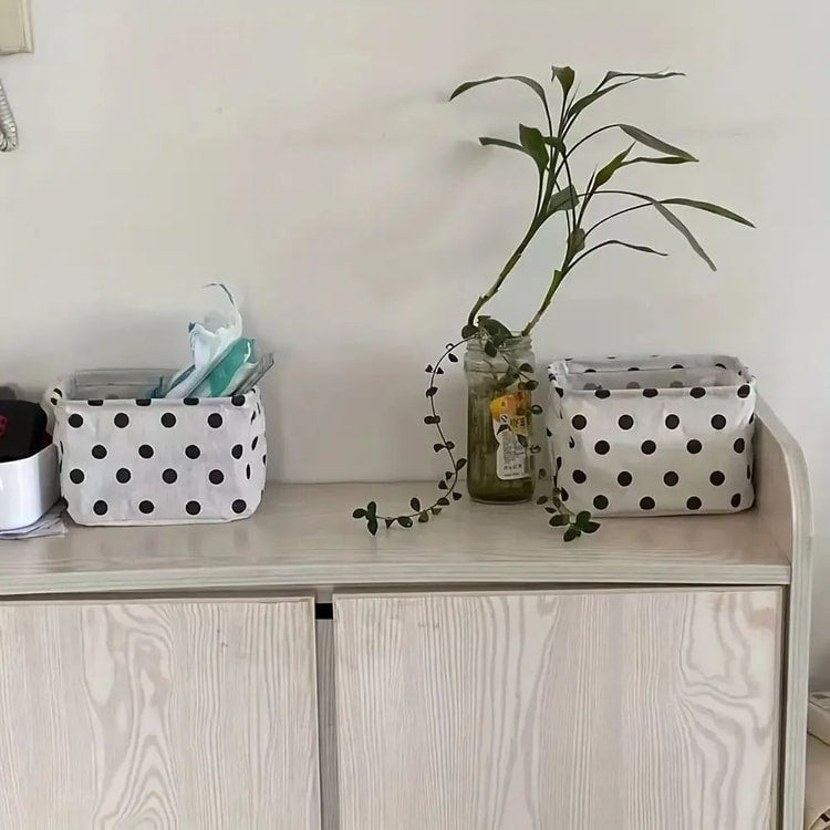 Foldable Cotton & Linen Desktop Storage Baskets (2-Pack) – Waterproof Canvas Organizer with Handles