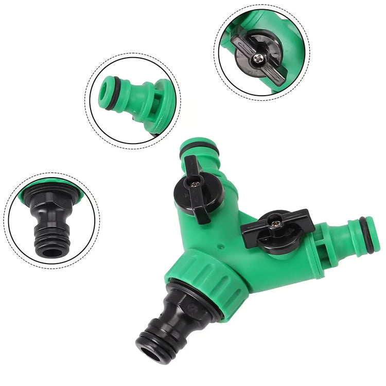 Garden Water Pipe Connector Y Shape Hose Splitter with Valve Plastic Two Way Adapter