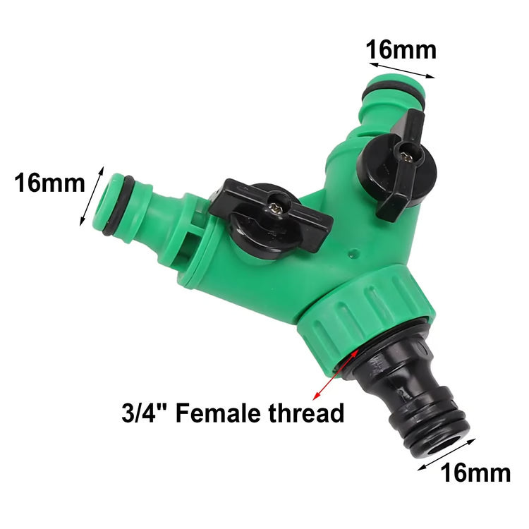 Garden Water Pipe Connector Y Shape Hose Splitter with Valve Plastic Two Way Adapter