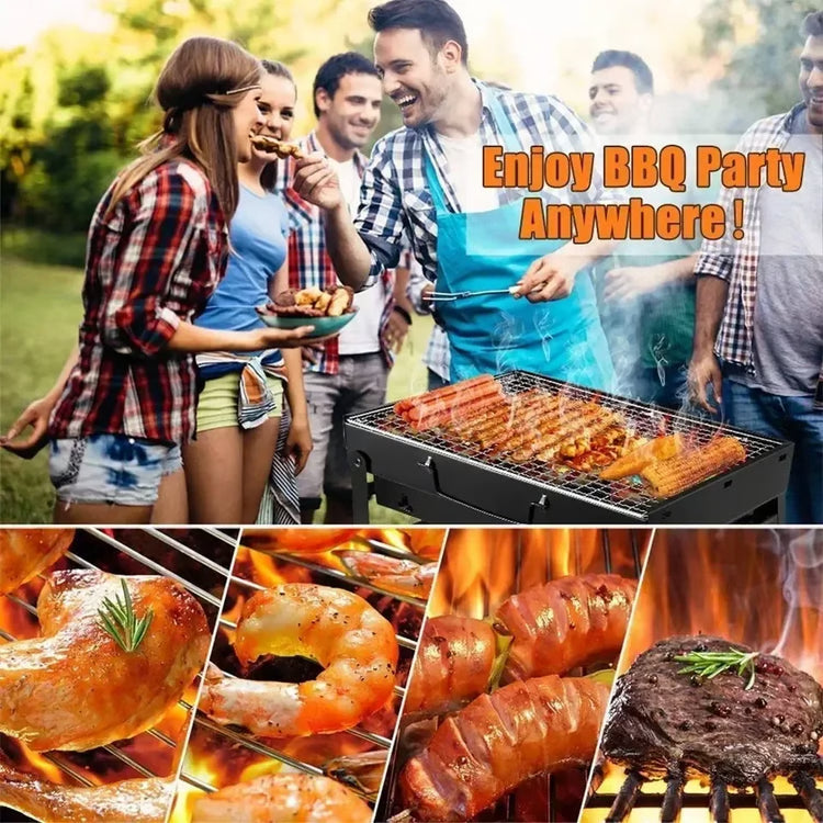 Portable BBQ Charcoal Grill Kit – Stainless Steel Mini BBQ Tool Set for Camping, Picnics & Outdoor Cooking