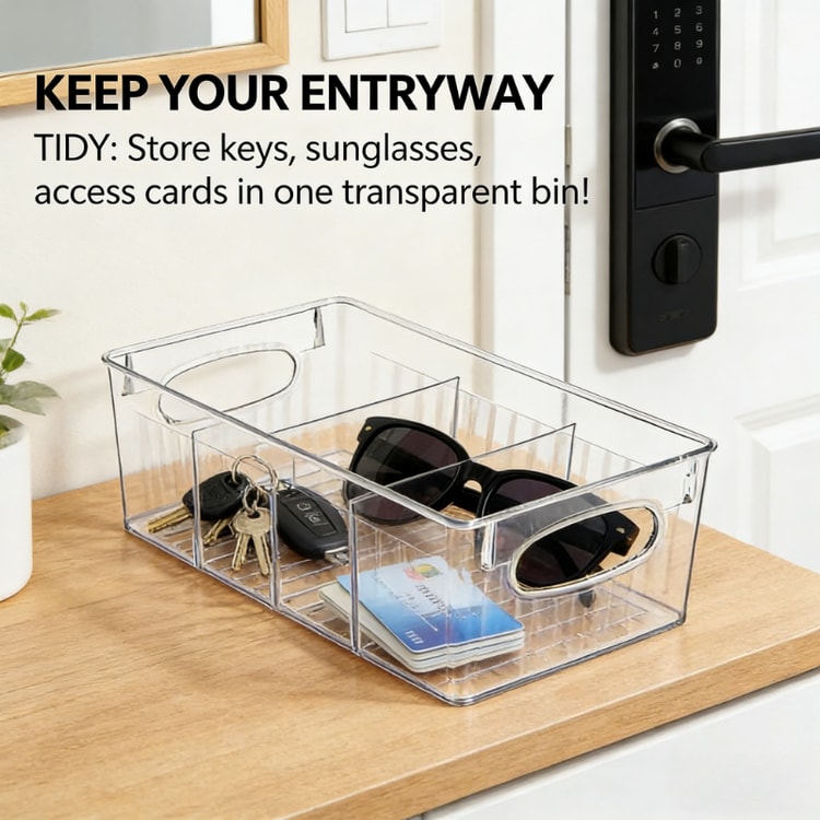 Food Storage Containers for Fridge, Transparent Plastic Bins with Dividers