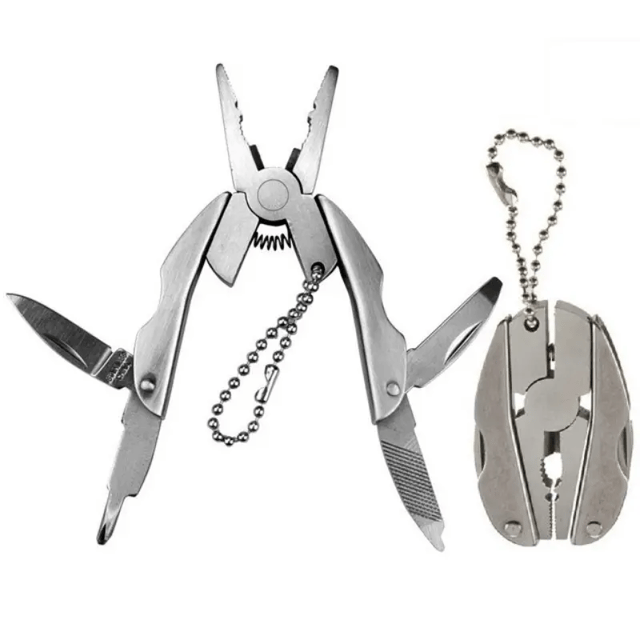 Portable Stainless Steel Multi-Tool with Pliers, Knife, Screwdrivers & Keychain